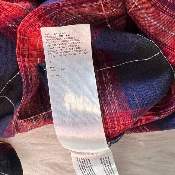 Desigual Womens Red Blue Plaid Tunic Top‎ Long Sleeve Front Pockets Pullover XL - Picture 12 of 13